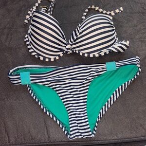 Xhilaration Navy and Teal Striped Bikini
